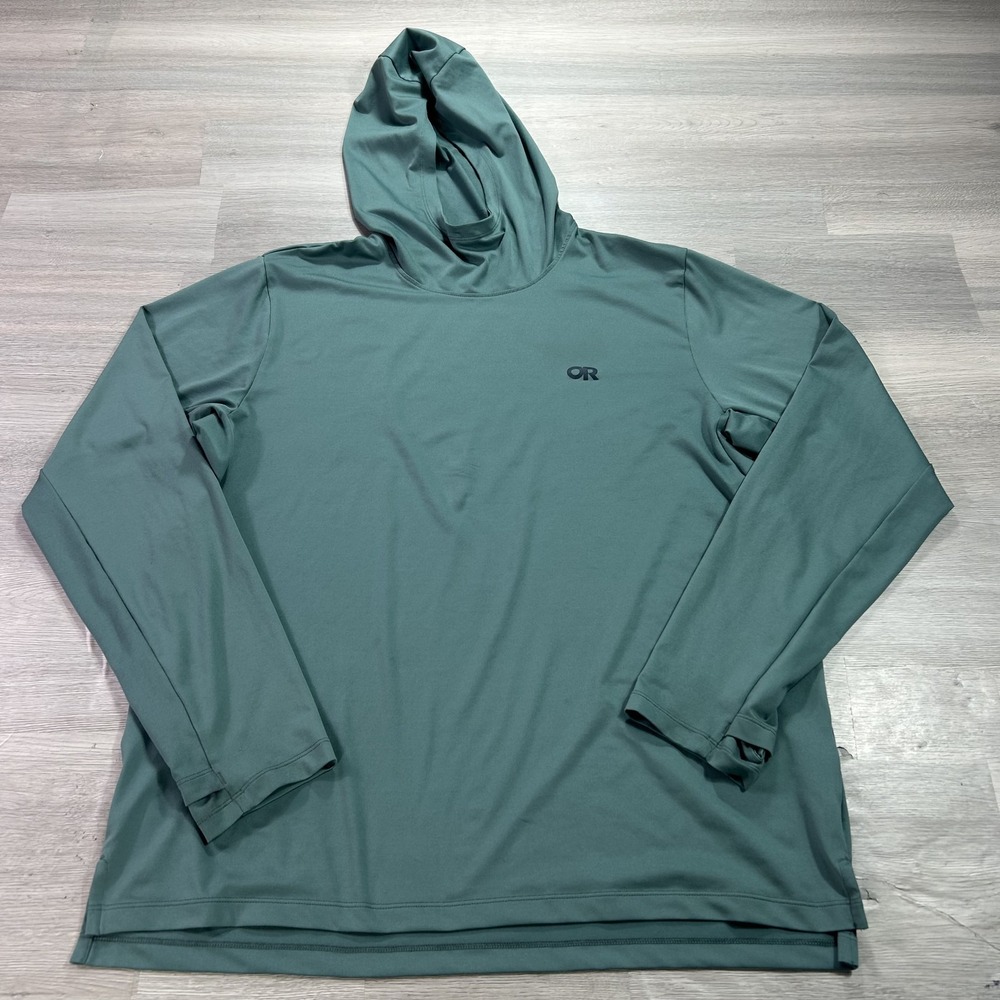 Outdoor Research Hooded Shirt Mens Large Green Long Sleeve Hiking Tee Top